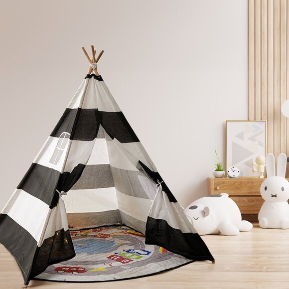Large Foldable Kids Canvas Teepee Play Tent With Lights  ( White ) - Picture 7 of 7